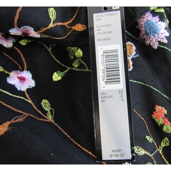 Tahari Floral Embroidered Black Shift Dress Size 12 NWT Wedding Guest - Picture 9 of 10